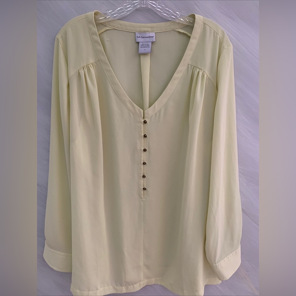 Soft Surroundings 1X Yellow V-Neck Long Sleeve Semi Sheer Blouse